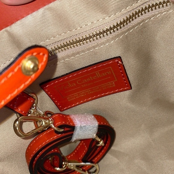 Brand New Viola Castellani Genuine Leather Papaya Orange Backpack Crossbody main image 6